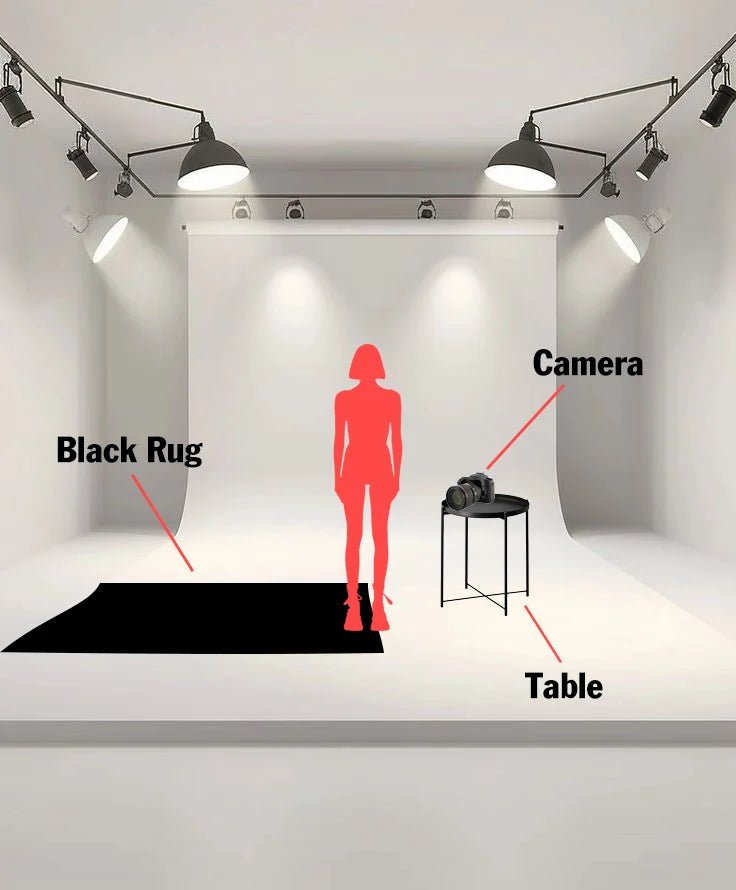 Studio photoshoot set and lighting plan